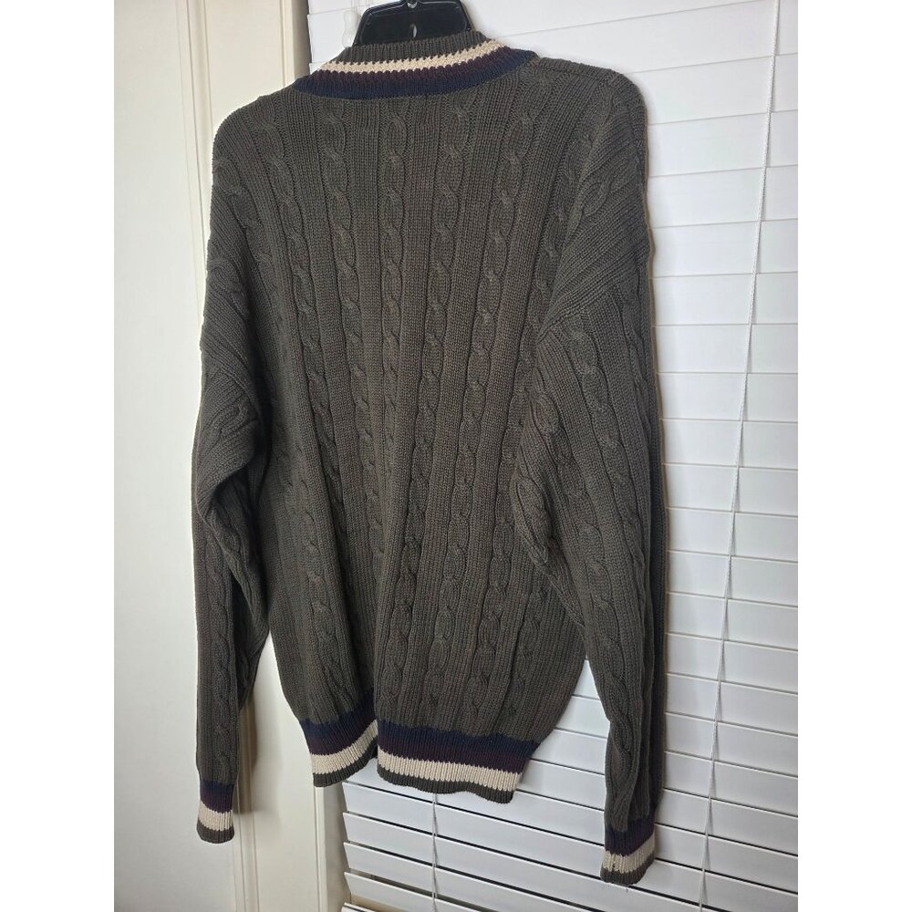 VTG Mens V-Neck Tennis Sweater Cable Knit L 100% Cotton - Picture 8 of 8